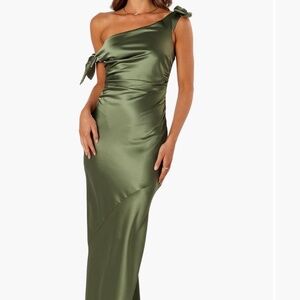 Olive green satin dresses
